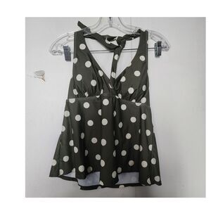 Lands' End Women's Tankini Swim Top Halter Polka Dot Green White Size S NWT